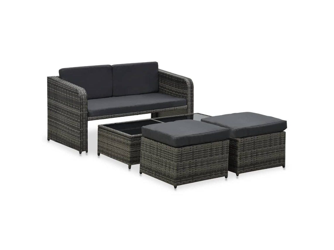 Vidaxl Conjunto Lounge De Jardim C/ Almofadões 4 Pcs Vime Pe Antracite