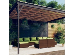 Conjunto Lounge 9 Peças Jardim C/ Almofadões Vime Pe Marrom Dkd Home Decor