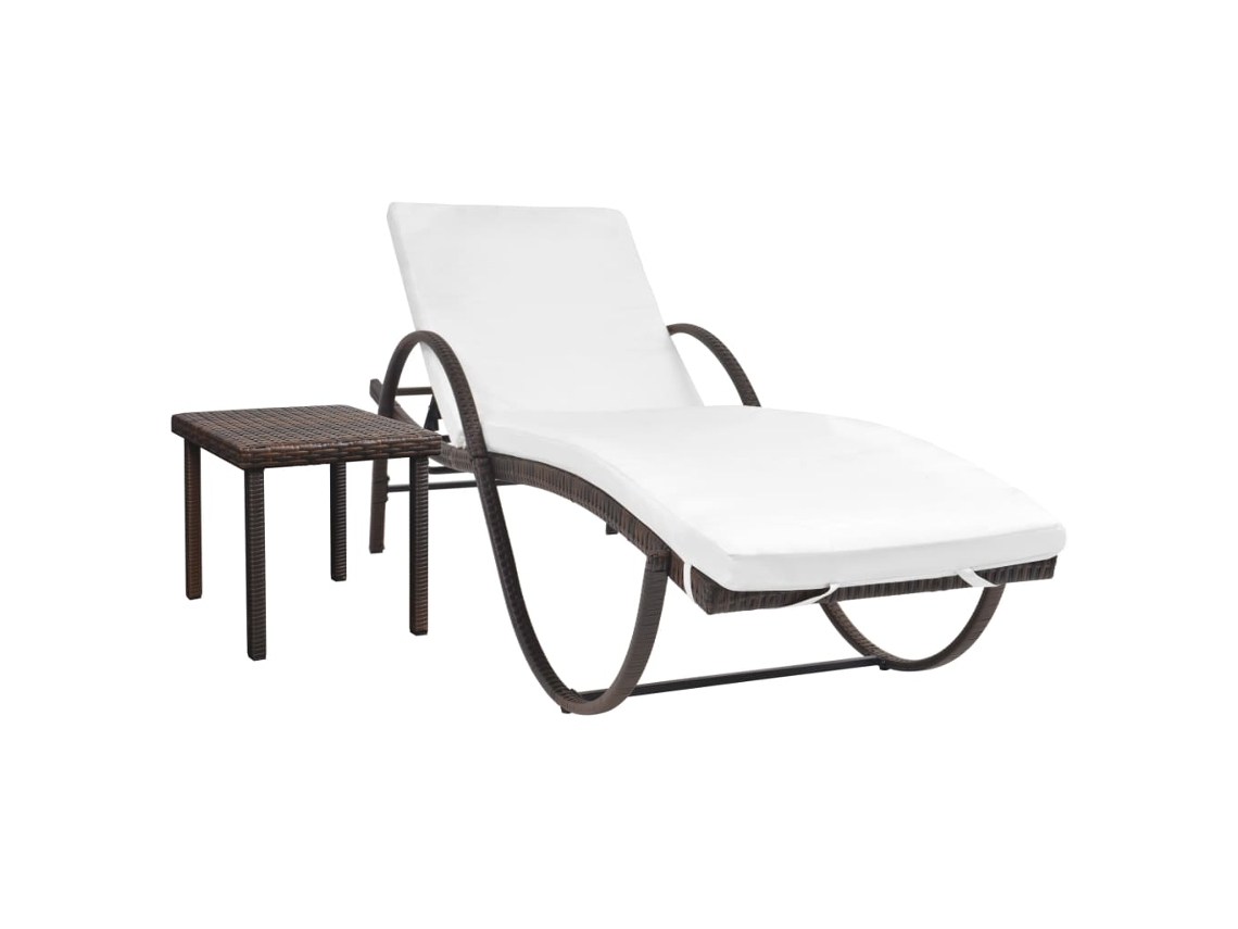 Vidaxl Espreguiçadeira Com Almofadão E Mesa Vime Pe Castanho