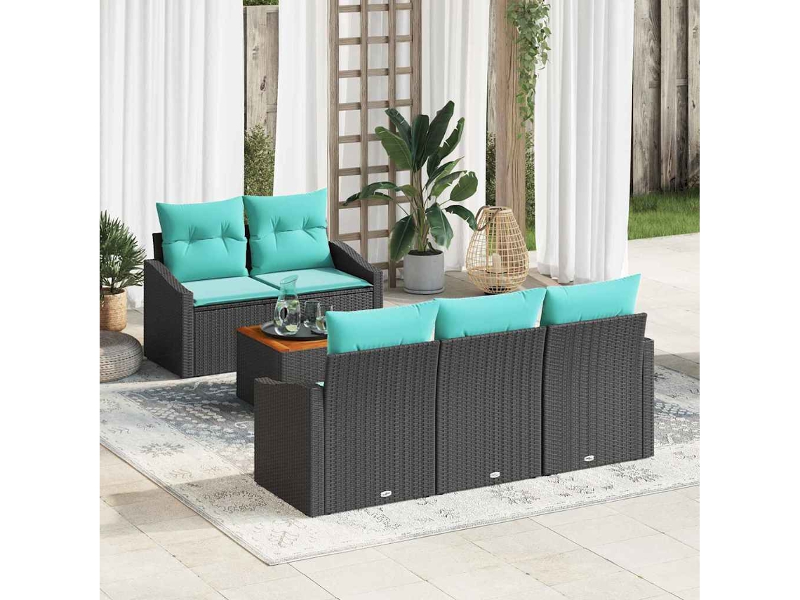 Vidaxl Conjunto De Sofá De Jardim 6 Unid. Preto Vime Pe