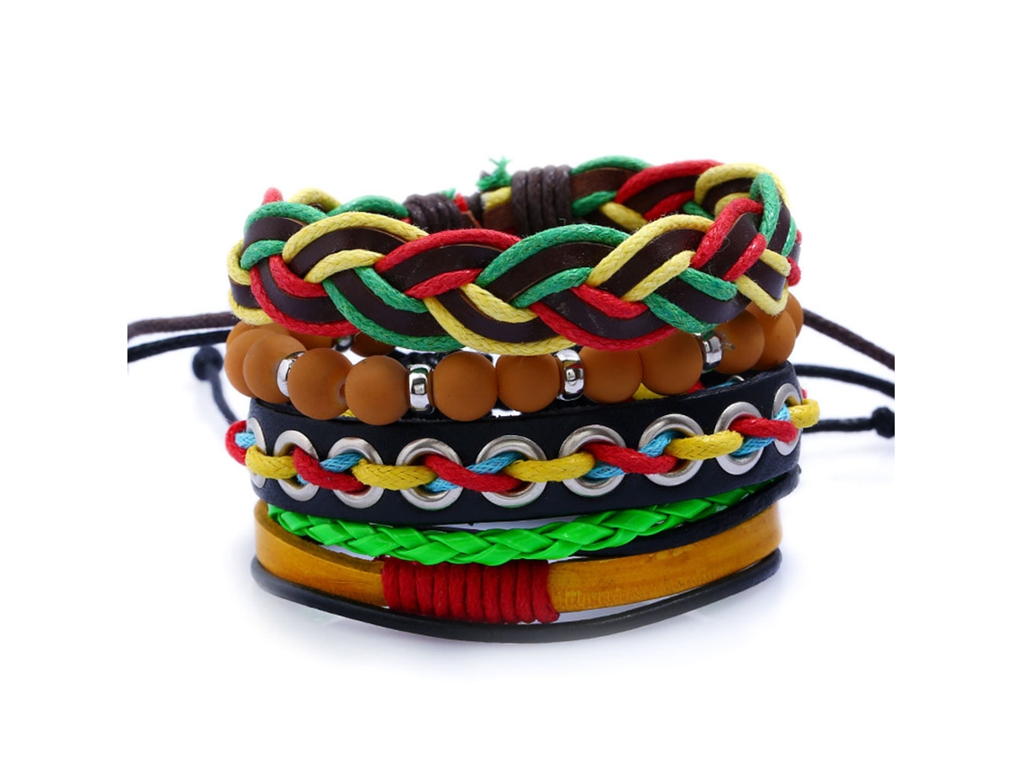 Pulseira Diy Multicamadas Ajustável Couro Falso Colorido Unissex