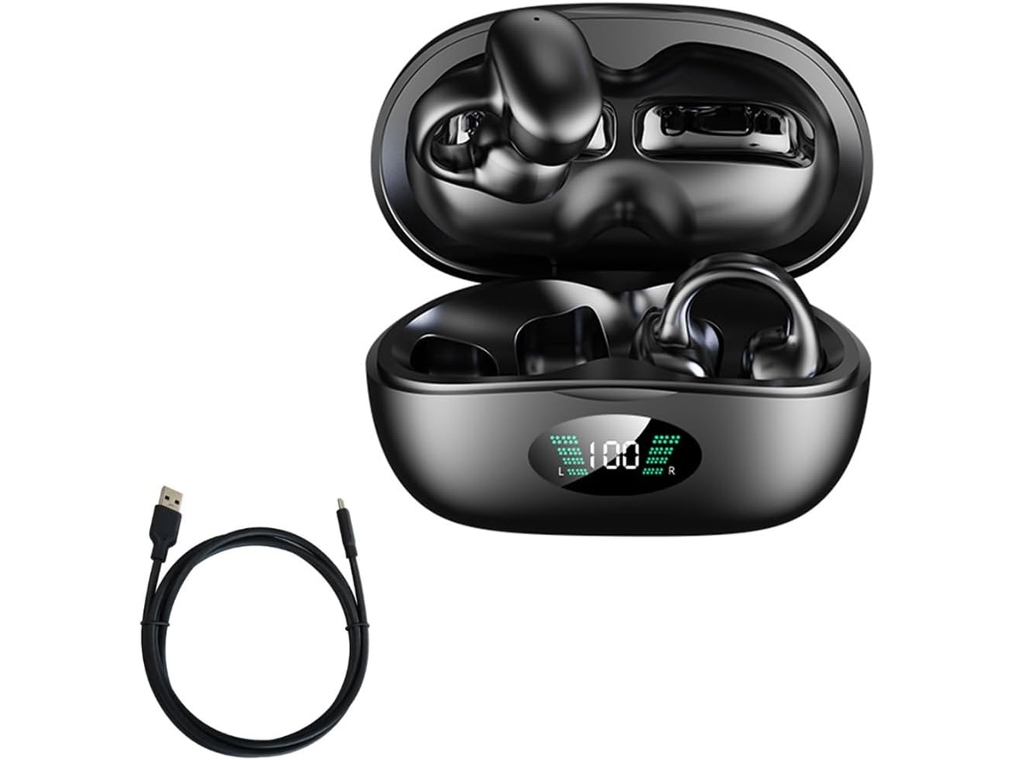 Fones de Ouvido de Condução Óssea Tws Fones de Ouvido Sem Fio Bluetooth 5.3 Fones de Ouvido Earclip Fones de Ouvido Esportivos Hifi Bass Preto CHRONUS