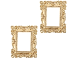 Conjunto 2 Porta Retratos Retrô Resina Dourada Decorativos Compactos Decoração Parede Exibição Joias GOKOCO