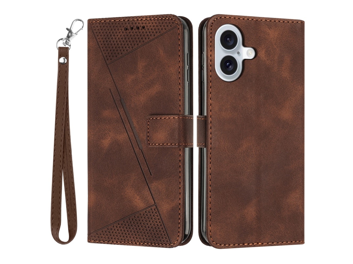 Capa Em Couro Pu, Para Apple Iphone 16plus - Cor Castanho