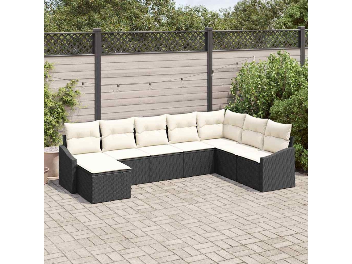 Vidaxl Conjunto De Sofá De Jardim 8 Unid. Preto E Creme Vime Pe