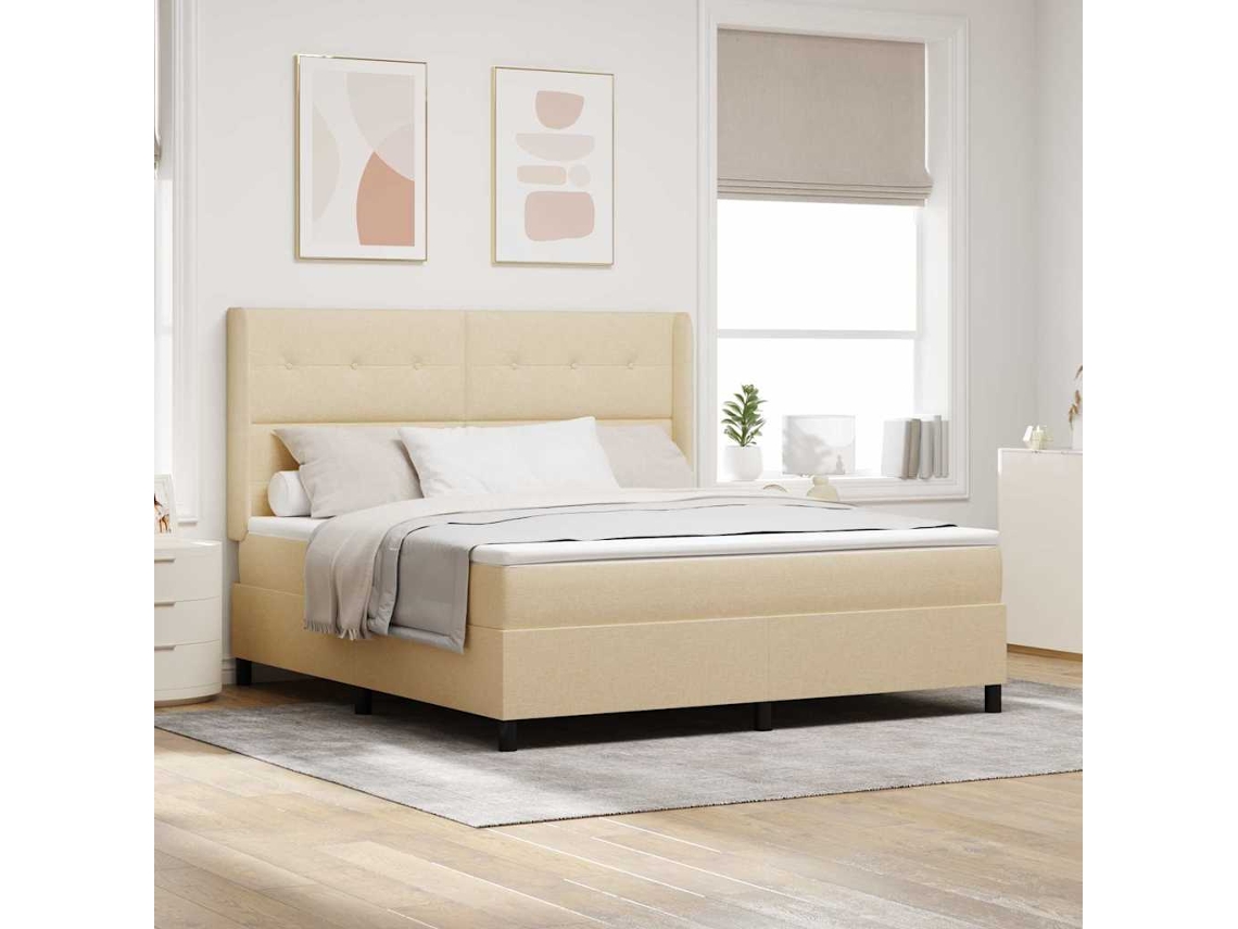 Vidaxl Cama Box Com Almofada Com Cabeceira Creme 200 X 180 Cm Tecido