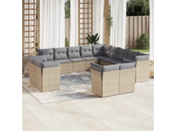 Vidaxl 13 Pcs Conjunto De Sofás P/ Jardim Com Almofadões Vime Pe Bege