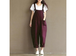 _macacão Casual Feminino Solto de Algodão com Tirantes para Verão Primavera Outono