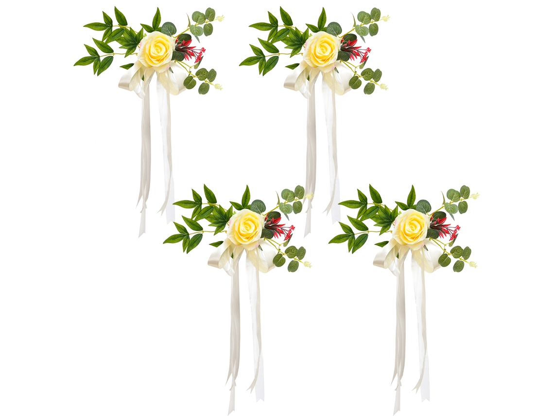Laxiscreed Bouquet De Flores Amarelas Artificiais Para Cadeiras De Casamento E Decoração