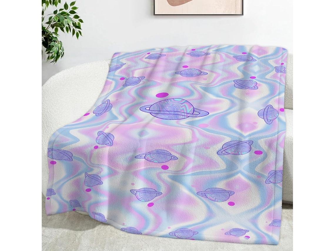 Manta com Linhas Onduladas Planetas Cósmicos 220x240 Cm Multifuncional Macia Confortável em Flanela Ideal para