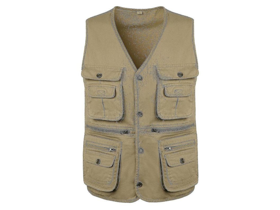 Rebe-chaleco Outdoor Hombre Ligero Con Cremallera Y Muchos Bolsillos Para Deportes Al Aire Libre 3xl Caqui