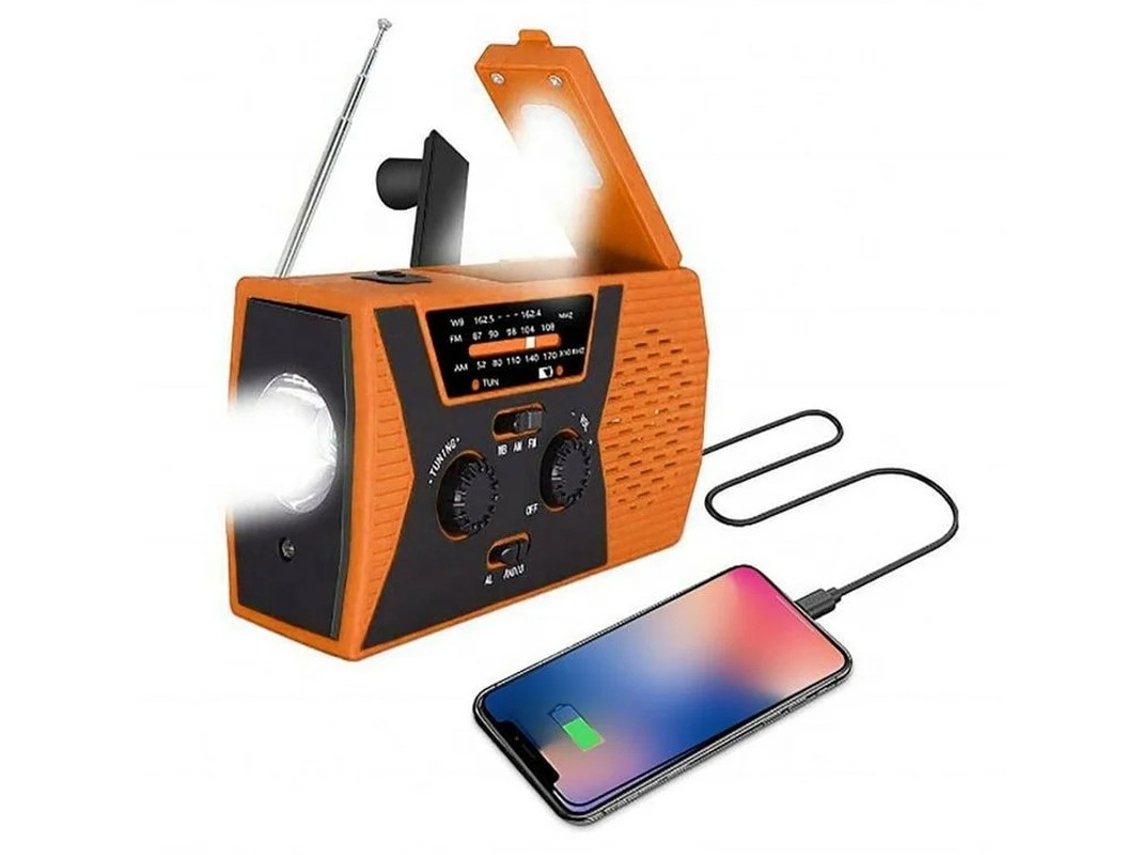 Rádio Solar De Manivela Am/fm/noaa, Com Alarme Sos, 2000mah , Yizhood (laranja)