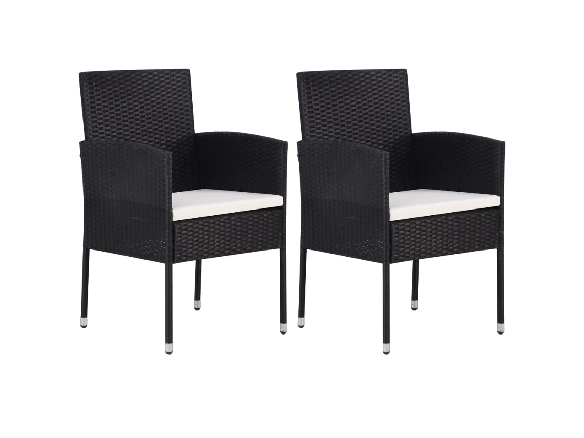Vidaxl Cadeiras De Jardim C/ Almofadões Branco Nata 2pcs Vime Pe Preto