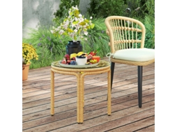 Mesa Lateral Amarela em Polirratã com Tampo de Vidro e Prateleira, 65x65x50cm | MEGA ECHO TRADE SHOP