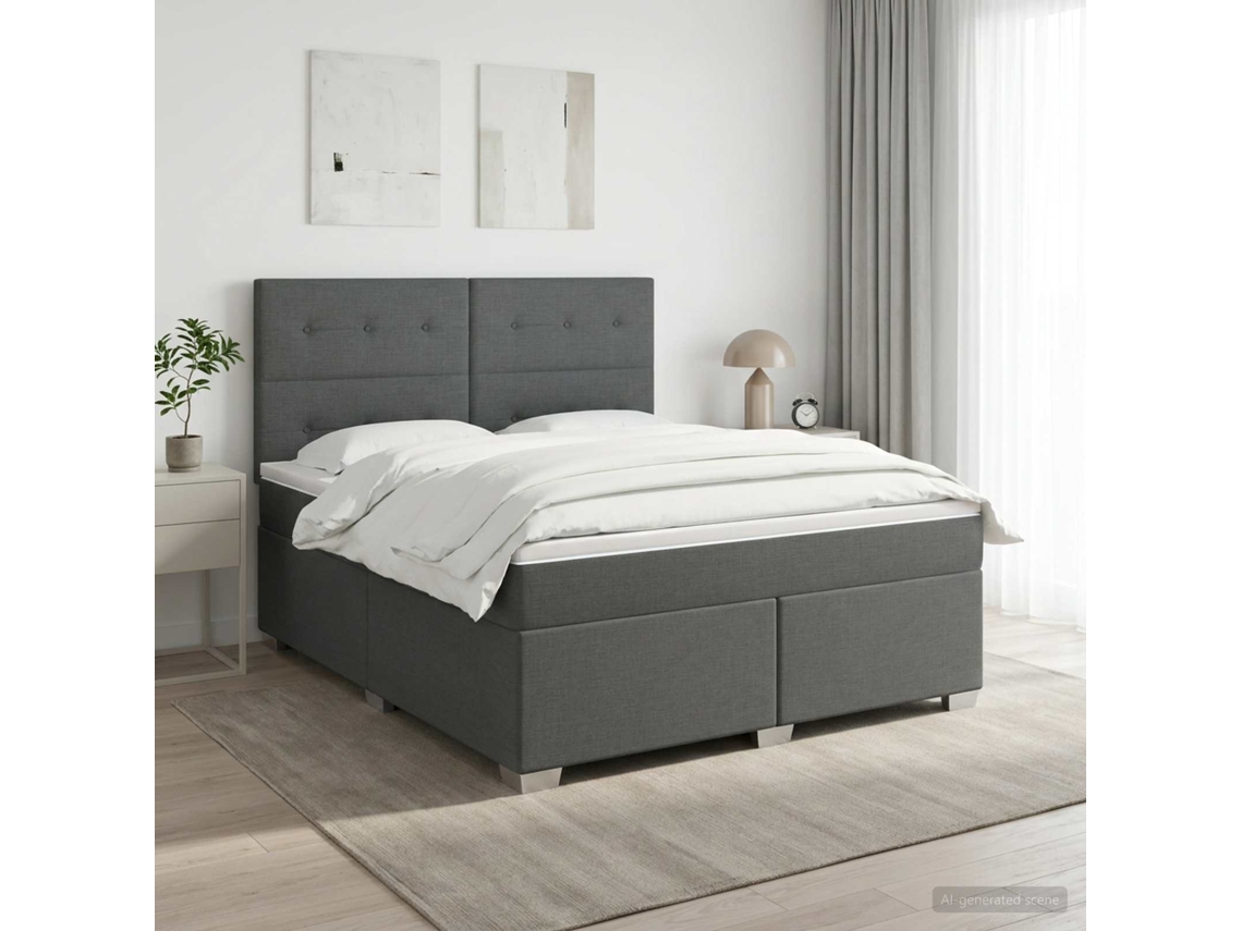 Vidaxl Cama Box Spring Com Colchão Cinzento-escuro 140 X 200 Cm Tecido