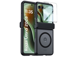 Capa Para Celular Com Anel Magnético Preto Para Motorola Razr Ultra 2025, Dobradiça Magnética E Película Integrada.