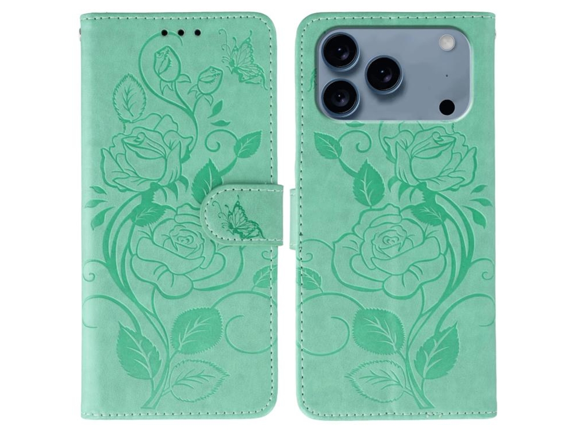 Capa De Couro Para Iphone 17 Pro Com Estampa De Borboleta Rosa.