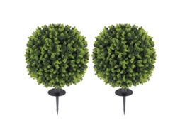 Conjunto De 2 Plantas Artificiais De Buxo, 40 Cm, Com Estaca Integrada Para Uso Interno E Externo. Verde.