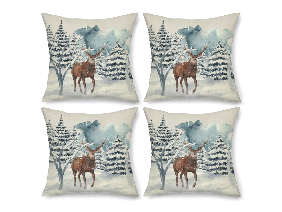 4 Pçs Capa de Almofada de Natal Floco de Neve Árvore de Natal Decoração de Natal Capa de Almofada Núcleo de Travesseiro Não Incluído