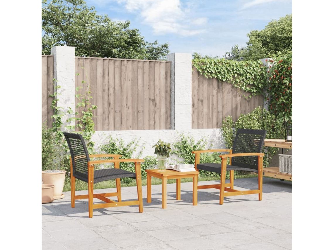 Vidaxl Cadeiras De Jardim 2 Pcs Vime Pe/madeira De Acácia Maciça Preto