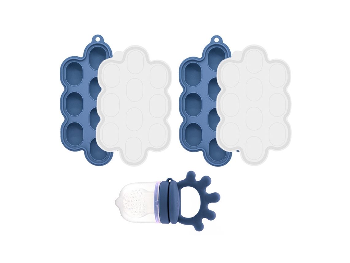 Conjunto Alimentador Bebé EIFSON 6+ Meses com Molde Picolé Silicone Macio (azul Escuro)