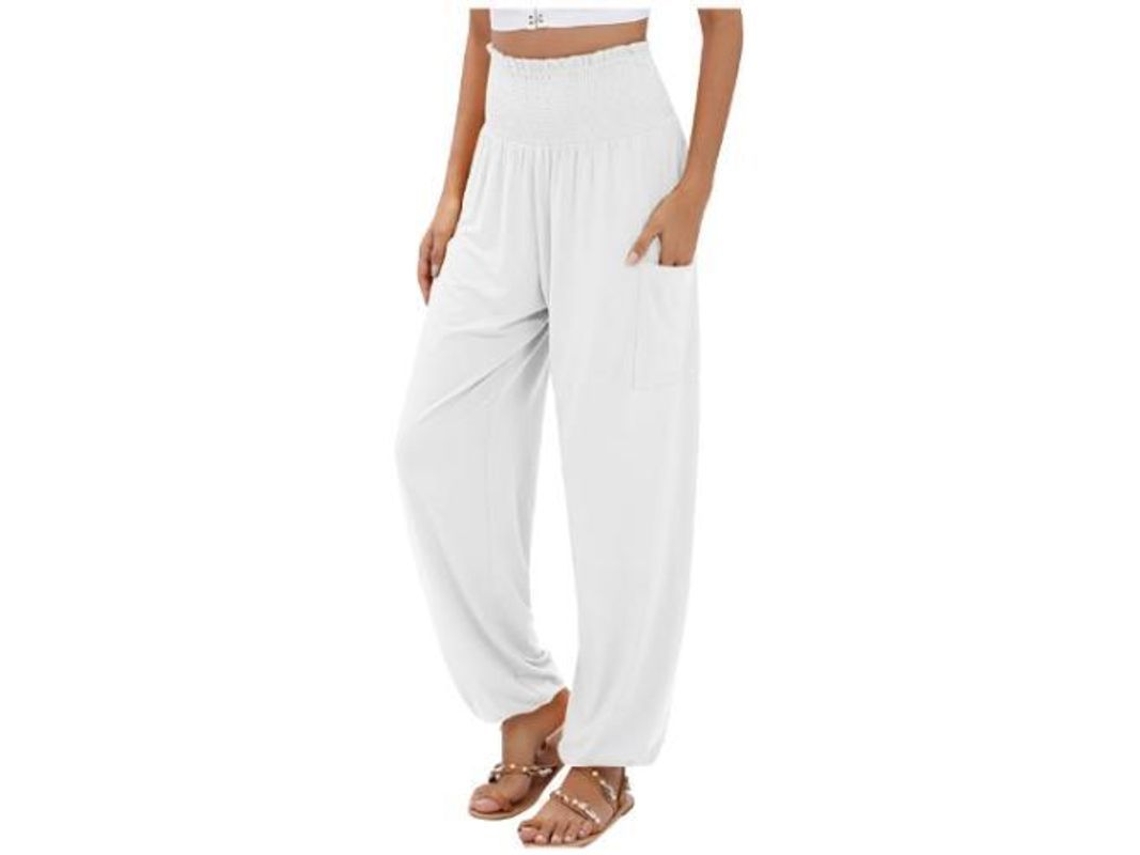 2026 pantalones Harem de Yoga Alto Talle Con Bolsillos para Mujer Boho XL Blanco