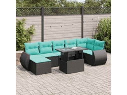 Vidaxl 8 Pcs Conjunto Sofás Jardim Com Almofadões Vime Pe/acácia Preto