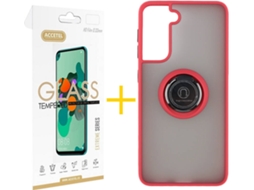 Capa e Película de Vidro Samsung S21 ACCETEL Gel Bumper Ring Vermelho