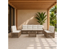 Vidaxl Conjunto De Sofá De Jardim 9 Unid. Bege Vime Pe