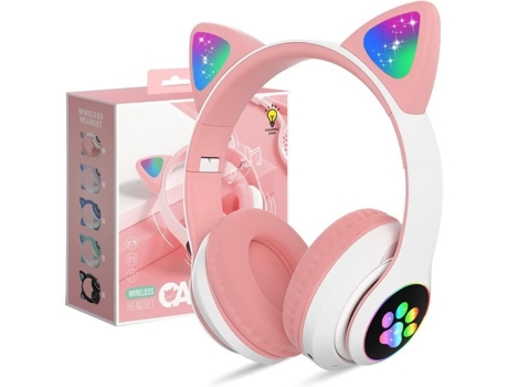 Fones de ouvido sem fio Bluetooth para crianças, fones de ouvido de áudio sem fio dobráveis para crianças com orelha de gato bonito Bluetooth 5.0 com