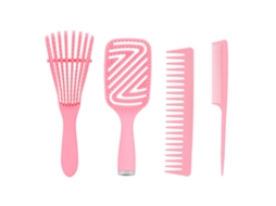 2026 5pcs Cepillo Desenredante Set Pelo Liso Cepillo de Pelo Con Masaje Cuero Cabelludo Peine Hueco Rosa