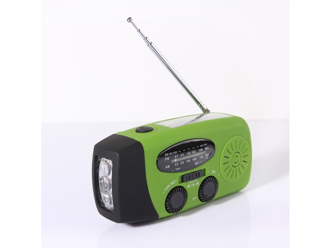 Rádio de Manivela com Células Solares, Lanterna e Bateria Externa de 2000mah com Sos Vermelho, Verde AQUAFORGE