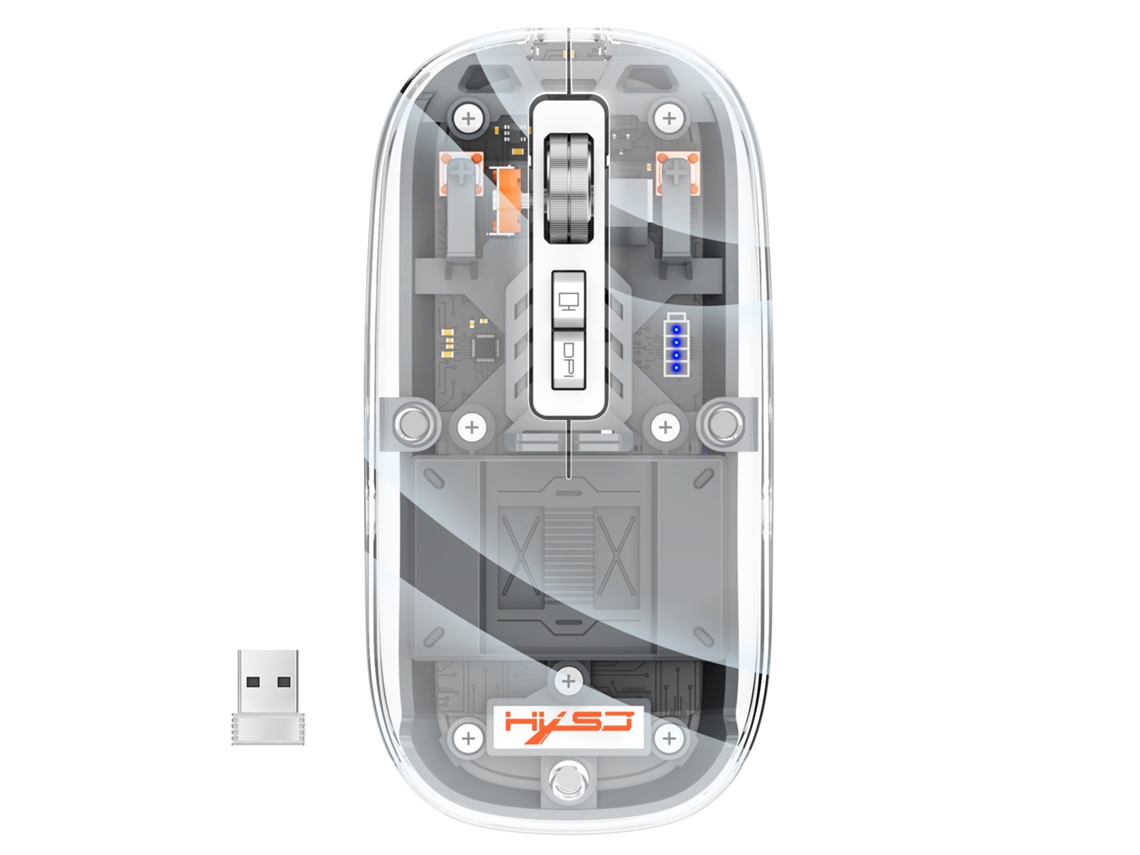 Mouse Transparente Sem Fio Bluetooth De 3 Modos (cinza), 2.4g, Recarregável Via Usb.