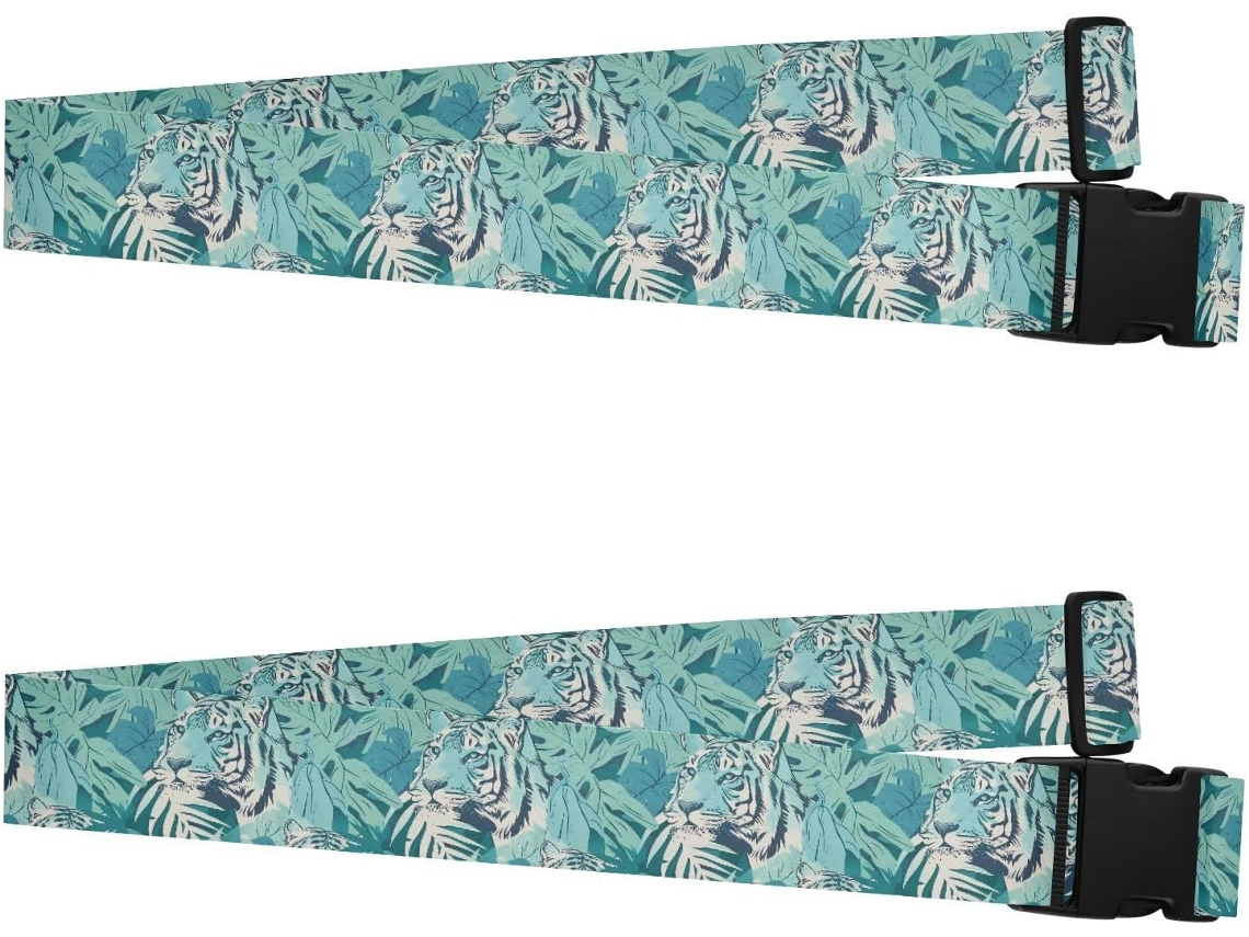 Conjunto De 2 Cintas Bagagem Ilustração Turística Tigres Turquesa Cinta Viagem Ajustável Mala Bolsa Acessórios