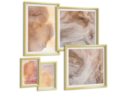 Quadros Decorativos Para Parede Folhas Azuis, Aquarela Moldura Dourada Imagens Para Um Quarto Infantil Espelharte (conjunto De 5 Imagens)
