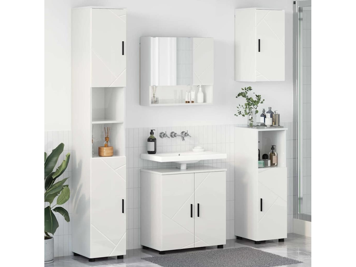 Vidaxl Conjunto De Móveis Para Banheiro 5 Unid. Branco Brilhante