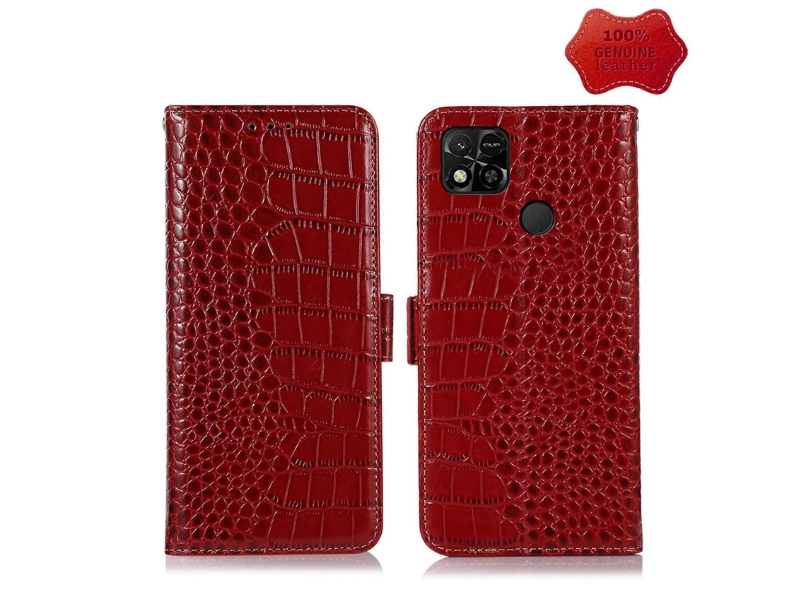 Capa De Celular De Couro De Crocodilo Com Camada Superior De Couro Bovino Para Xiaomi Redmi 10a/9c