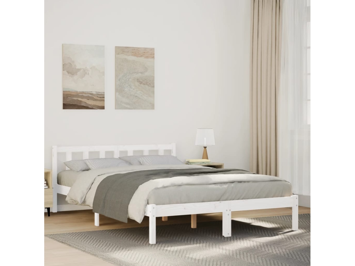 Vidaxl Cama Extra Longa Sem Colchão 140x220 Cm Pinho Maciço Branco
