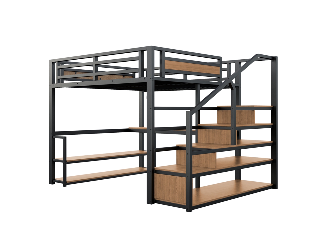 Cama Alta com Escrivaninha e Prateleiras Usb Capacidade 150kg