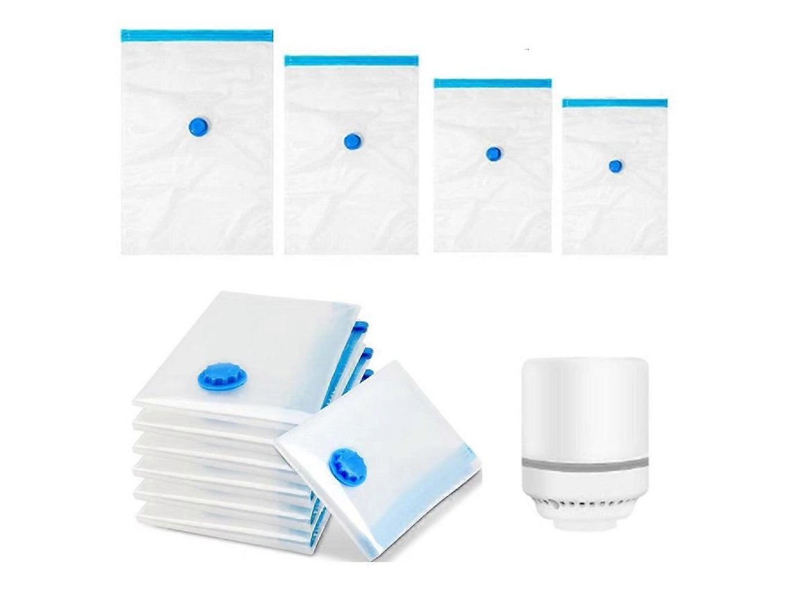 Conjunto De 12 Sacos Armazenamento A Vácuo Com Bomba Elétrica (3 Jumbo, 3 Grande, Médio, Pequeno) - Economiza Espaço Para Roupas, Roupas Cam