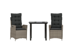 Conjunto de Jantar 3 Pcs para Jardim com Almofadões Vime Pe Cinza MAISON EXCLUSIVE (3 pcs)
