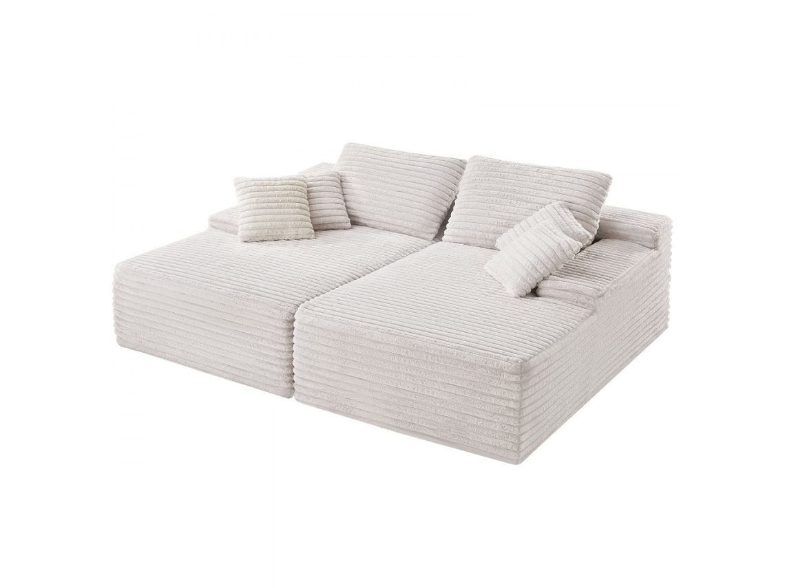Sofá Chaise Longue 2 Lugares Em Tecido Cotelê Bege E Chaise Longue Em Veludo Cotelê Tekmaquinas