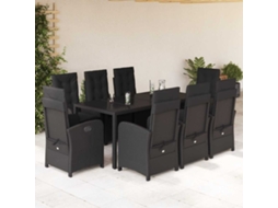 Vidaxl 9 Pcs Conjunto De Jantar P/ Jardim C/ Almofadões Vime Pe Preto