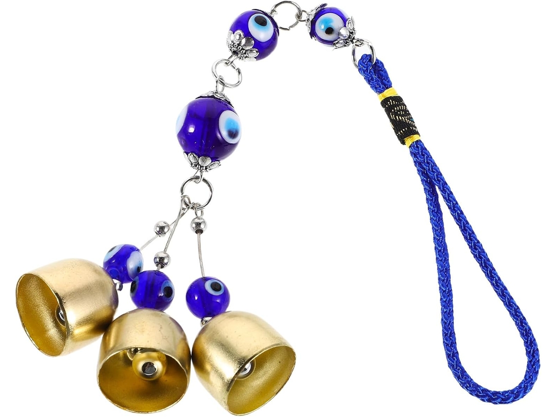 Pingente De Carro Com Olho Turco Azul E Sino De Cobre, Elegante Ornamento De Parede Em Metal.