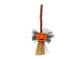 Laxiscreed Vassoura De Halloween Para Bruxas, Miniature, Decoração E Acessório Preto Com Abóbora, 14cm