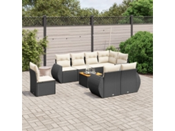 Vidaxl 9 Pcs Conjunto De Sofás P/ Jardim C/ Almofadões Vime Pe Preto