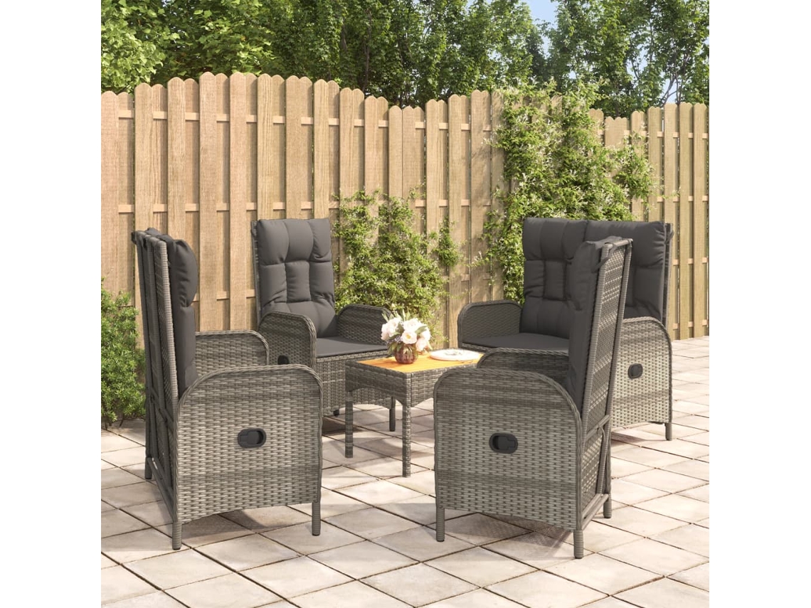 Vidaxl 5 Pcs Conjunto De Jantar P/ Jardim C/ Almofadões Vime Pe Cinza