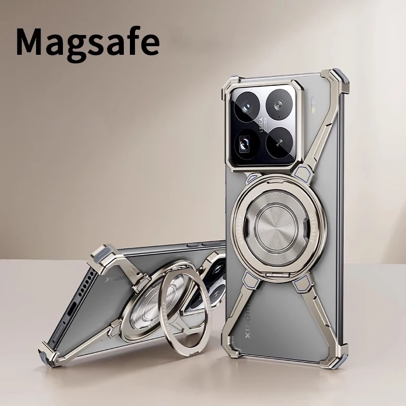 Capa Para Celular Xiaomi 15 (titânio), Sem Moldura De Metal, Com Suporte Magnético Giratório De 360°