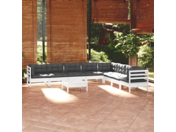 Vidaxl 9 Pcs Conj. Lounge De Jardim C/ Almofadões Pinho Maciço Branco
