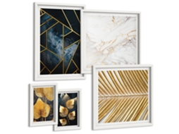 Conjunto De Pinturas Padrões Geométricos E Vegetação Moldura Branca Fotos Para O Escritório Espelharte (conjunto De 5 Imagens)